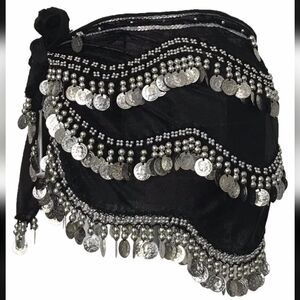Black and Silver Coin Hip Scarf